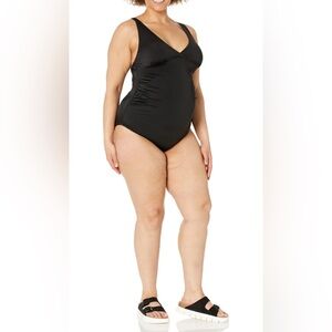 Women's black plunge neck Maternity Swimsuit/ v neck / one piece suit